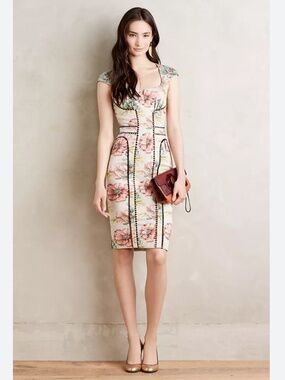 Byron Lars Beauty Mark Floral Brocade Garden Sheath Dress 6 Petite